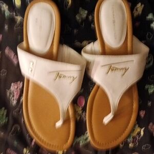 Tommy Hilfiger White and Brown Sandals